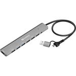 Sandberg USB-C/A na 7× USB-A Hub, hliníkový rozbočovač se 7× USB 3.0 porty, černá 5705730136665