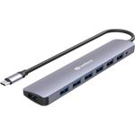 Sandberg USB-C HUB, porty 7x USB 3.0, stříbrný 5705730136405