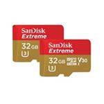 SanDisk Extreme microSDHC 32GB - Twin Pack - 100MB/s A1 C10 V30 UHS-I U3, Adapter for Action Sports C SDSQXAF-032G-GN6AT