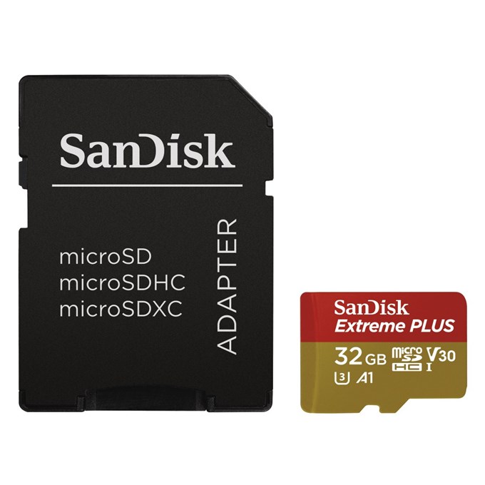 SanDisk Extreme Plus micro SDHC 32 GB 100 MB/s A1 Class 10 UHS-I V30 SDSQXBG-032G-GN6MA