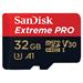 SANDISK EXTREME PRO microSDHC 32GB 100/90 MB/s A1 C10 V30 UHS-I U3 SDSQXCG-032G-GN6MA