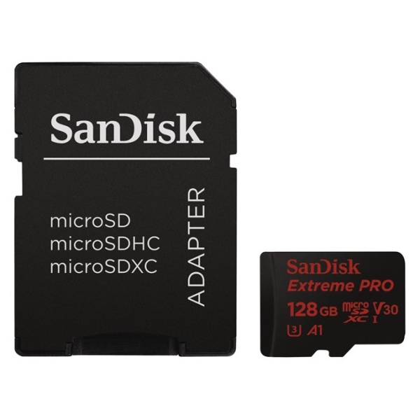 SANDISK EXTREME PRO microSDXC 128GB 100/90 MB/s A1 C10 V30 UHS-I U3 SDSQXCG-128G-GN6MA