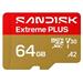 SanDisk MicroSDHC karta 64GB Extreme PLUS (R200/W90MB/s, UHS-I V30, Rescue Pro Deluxe) + adaptér SDSQXBU-064G-GU6MA