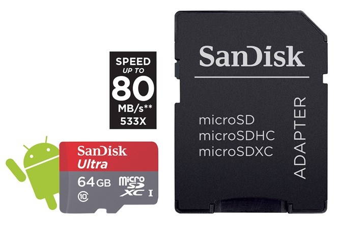 SanDisk Ultra microSDXC 64 GB 80 MB/s Class 10 UHS-I, Android, Adapter 139728