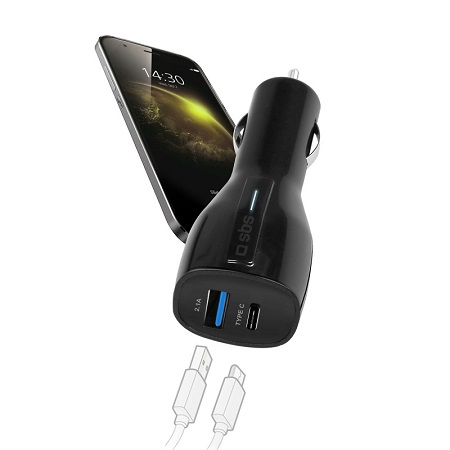 SBS - Autonabíjačka Quick Charge USB-C + USB, 2100 mA, azúrová TECARTC1USB3A