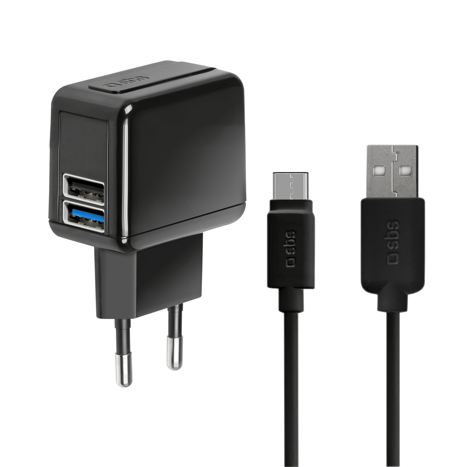 SBS - Cestovná nabíjacia sada Quick Charge USB/USB-C, 2x USB, 2100 mA, čierna TEKITTRAVC2U2A