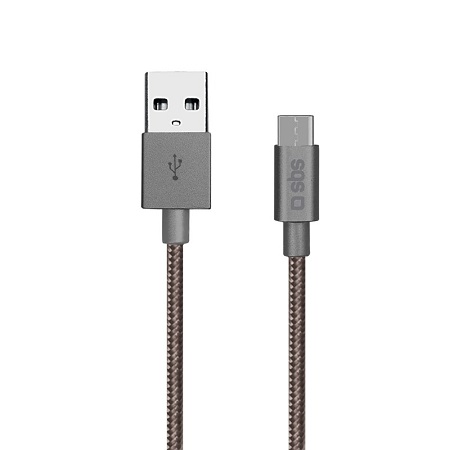 SBS - Dátový kábel USB-C, USB 2.0, opletený s kovovými koncovkami, 1.5m, tmavá sivá TECABLETC15BDG
