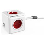 Sieťový kábel 230V predlžovací, CEE7 (vidlica)-POWERCUBE, 1.5m, EXTENDED USB, červený, POWERCUBE, 4 8718444085850