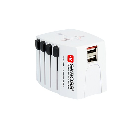 SKROSS cestovný adaptér MUV USB, 2.5A max., vr. USB nabíjania 2x výstup 2400mA, univerzálny pre 150 krajín PA48