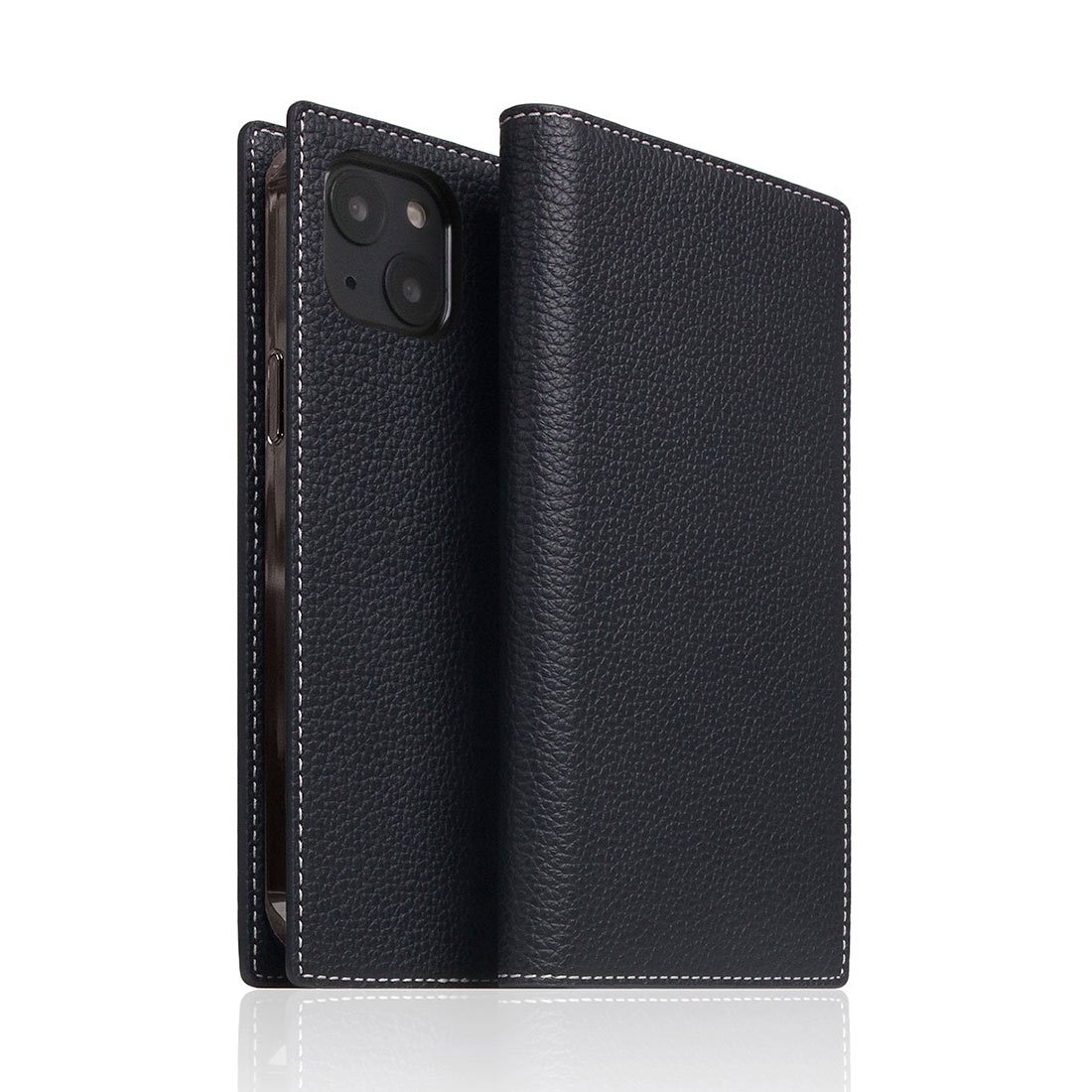 SLG Design puzdro D8 Full Grain Leather pre iPhone 14 - Black Blue SD-D8G-DC-IP14-BB