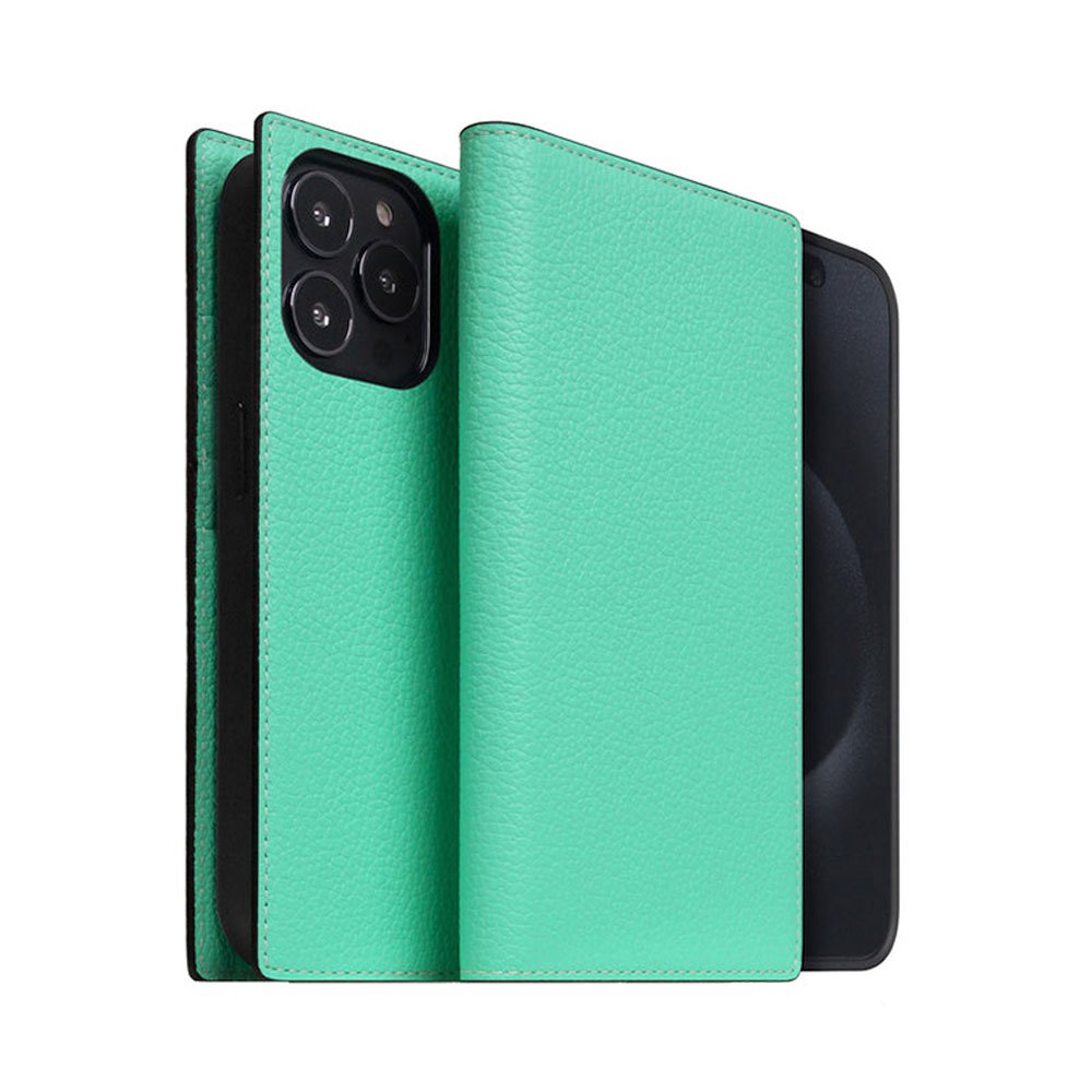 SLG Design puzdro D8 Neon Full Grain Leather Diary pre iPhone 15 Pro - Teal SD-D8N-DC-IP15P-TL