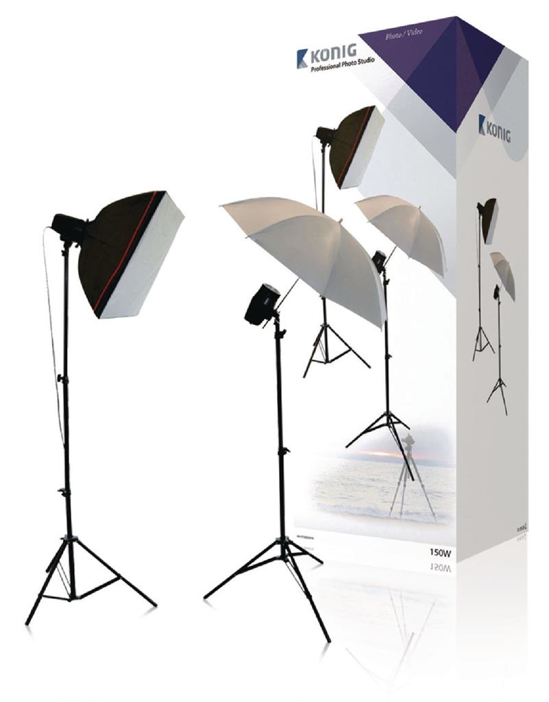 Softbox KÖNIG KN-STUDIO91N - Foto studio - 2x softbox, 1x deštník, 2x stojan, 2x lampa