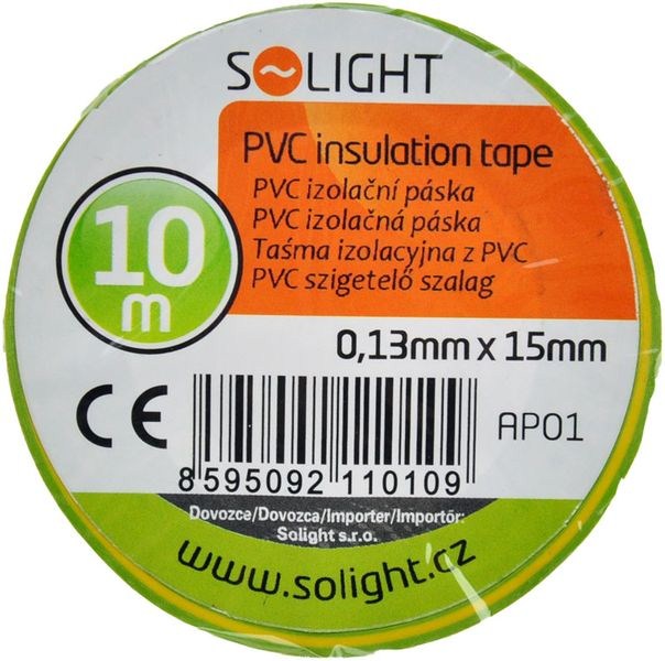 Solight izolačná páska, 15mm x 0,13mm x 10m, žltozelená