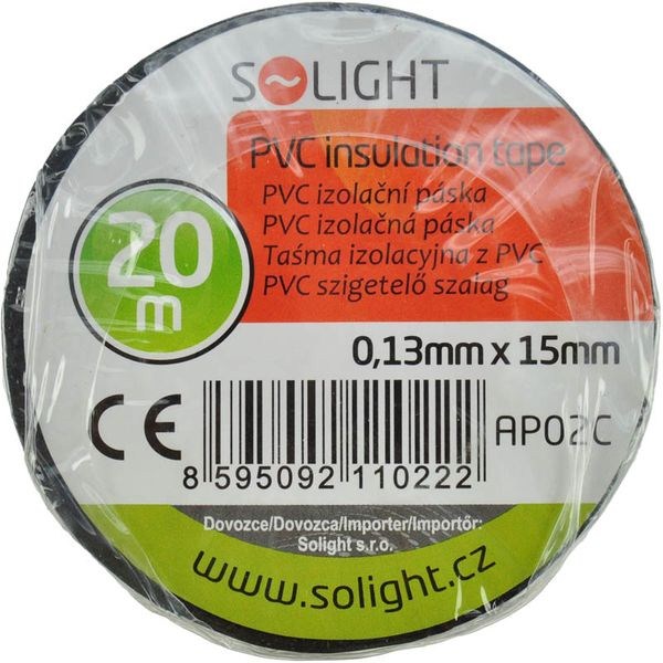 Solight izolačná páska, 15mm x 0,13mm x 20m, čierna