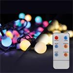 Solight LED 2v1 vonkajšia vianočná reťaz, gule, diaľkový ovládač, 200LED, RGB + biela, 20m+ 5m, 8 funkcií, IP44 1V09-RGB