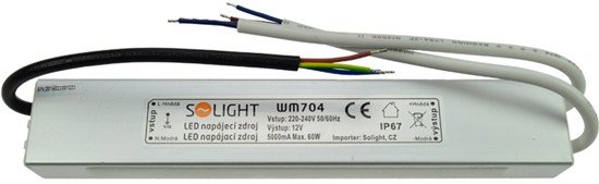 Solight LED napájací zdroj, 230V - 12V, 5A, 60W, IP65 WM704