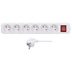 Solight predlžovací prívod 3m, 6 zásuviek, vypínač, 16A/3680W, PVC, biely PP72X