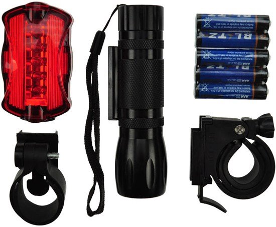 Solight sada cyklo svetiel, predné 3W LED + zadné 5x LED, 2x držiak, 5x AAA batérie WL19