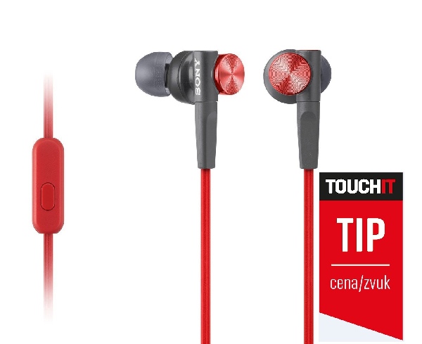 SONY headset do uší MDR-XB50APR/ sluchátka drátová + mikforon/ 3,5mm jack/ citlivost 106 dB/mW/ červená MDRXB50APR.CE7
