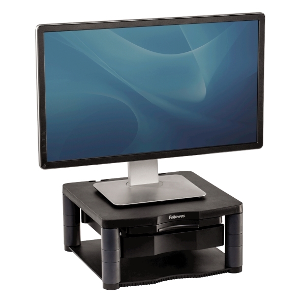 Stojan Fellowes PREMIUM PLUS pod monitor, 5 pozic výšky, šuplík, černo-stříbrný felfergstandmonprp