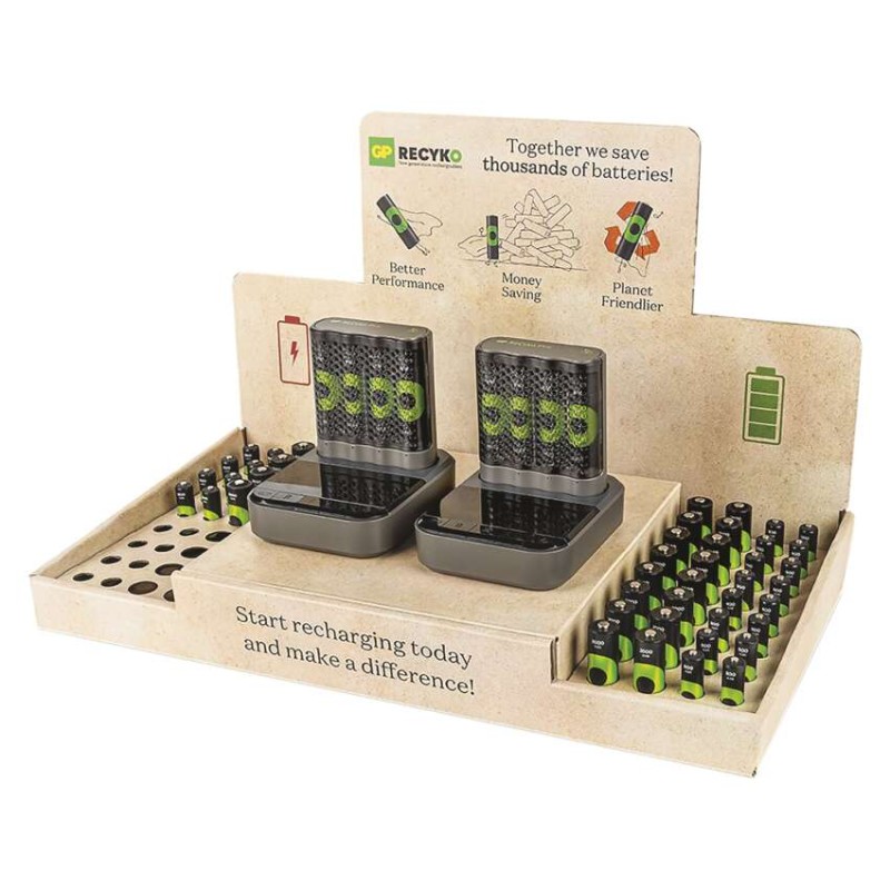 Stojan GP ReCyko Premium / 2×nabíjačka GP + dok / 26×AA + 16×AAA / 2×USB-A adaptér 8592920154021