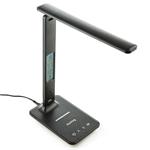 Stolní LED lampička Huslog černá s displejem a bezdrátovou nabíječkou KAT00073