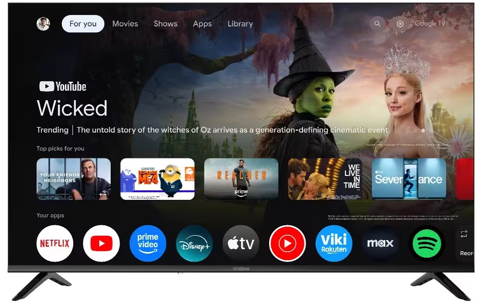 STRONG SMART LED TV 43"/ SRT43UH7773/ UHD/ 3840x2160/ DVB-T2/C/S2/ H.265/HEVC/ 4xHDMI/ 2xUSB/ Wi-Fi/ LAN/ E/ ANDROID 14