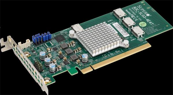 Supermicro 12.8GB/s quad-Port Gen-3 Internal NVMe Host Bus Adapter AOC-SLG3-4E4T-O