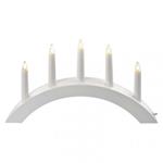Svietnik na 5x žiarovku E10 drevený biely, oblúk, 20x38 cm, vnútorný, teplá biela 8592920093283