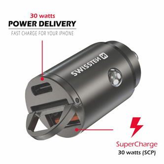 SWISSTEN CL ADAPTÉR POWER DELIVERY USB-C + SUPER CHARGE 3.0 30W NANO STRÍBRNÝ 20111780