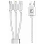 Swissten datový kabel 3in1 MFi, 1,2 m, textilní, (micro USB, USB-C, Lightnings) stříbrný 72501102