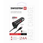 SWISSTEN, micro USB auto nabíjačka, 1x konektor + USB port 12V, 5V, 2400mA, nabíjanie mobilných tel 20111000