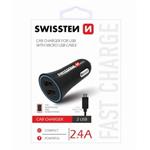 SWISSTEN, micro USB auto nabíjačka, + USB kábel (A male-micro) 12V, 5V, 2400mA, nabíjanie mobilných 20110900