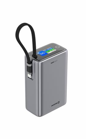 SWISSTEN POWER BANK CESTOVNÍ 25000 mAh (96.25Wh) 100W S INTEGROVANÝM KABELEM USB-C ŠEDÁ 22013977