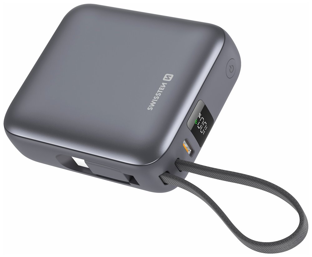Swissten Power Bank Space 10000 mAh, 35W S Integrovaným Kabelem USB-C Stříbrná 22013986