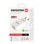 SWISSTEN, Sieťový adaptér, 100-240V, 5V, 2100mA, nabíjanie mobilných telefónov a in., biely 22034000