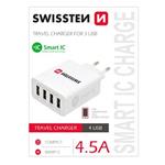 SWISSTEN, Sieťový adaptér, 4x USB 4,5A, 100-240V, 5V, 4500mA, biela 22013304