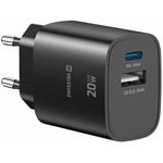 Swissten Síťový Adaptér Edge GaN 1x USB-C PD 20W + 1x USB-A 18W QC Černý 22071712