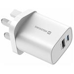 Swissten Síťový Adaptér Edge GaN 1x USB-C PD 20W + 1x USB-A 18W QC, Pro UK Zásuvku Bílý 22045101
