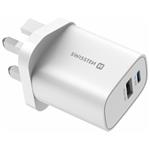 Swissten Síťový Adaptér Edge GaN 1x USB-C PD 35W + 1x USB-A 18W QC, Pro UK Zásuvku Bílý 22045102