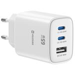 Swissten Síťový Adaptér Edge GaN 2x USB-C PD 65W + 1x USB-A 18W QC Bílý 22071720