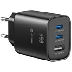 Swissten Síťový Adaptér Edge GaN 2x USB-C PD 65W + 1x USB-A 18W QC Černý 22071721