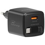 Swissten Síťový Adaptér Slidecharge GaN 30W, 1x USB-A 18W Se Zatahovacím USB-C Kabelem 0,75m Černý 22070202
