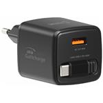 Swissten Síťový Adaptér Slidecharge GaN 45W, 1x USB-A 18W Se Zatahovacím USB-C Kabelem 0,75m Černý 22071340