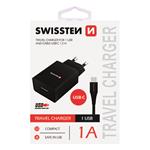 SWISSTEN SÍŤOVÝ ADAPTÉR SMART IC 1x USB 1A POWER + DATOVÝ KABEL USB / TYPE C 1,2 M ČERNÝ 22064000