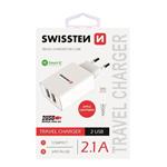 SWISSTEN SÍŤOVÝ ADAPTÉR SMART IC, CE 2x USB 2,1 A POWER BÍLÝ + DATOVÝ KABEL SWISSTEN USB / LIGHTNING 1,2 M BÍLÝ 22057000