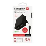 SWISSTEN SÍŤOVÝ ADAPTÉR SMART IC, CE 2x USB 3 A POWER ČERNÝ+ DATOVÝ KABEL SWISSTEN USB / LIGHTNING MFi 1,2 M ČE 22046000