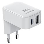 Swissten Skládací síťový adaptér FoldCharge GaN 1× USB-C 20 W + 1× USB-A 18 W QC bílý 22071741