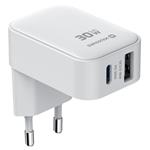 Swissten Skládací síťový adaptér FoldCharge GaN 1× USB-C 30 W + 1× USB-A 18 W QC bílý 22071742