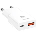 Swissten tenký síťový adaptér GaN USB-C + USB-A 30w bílý 22070201